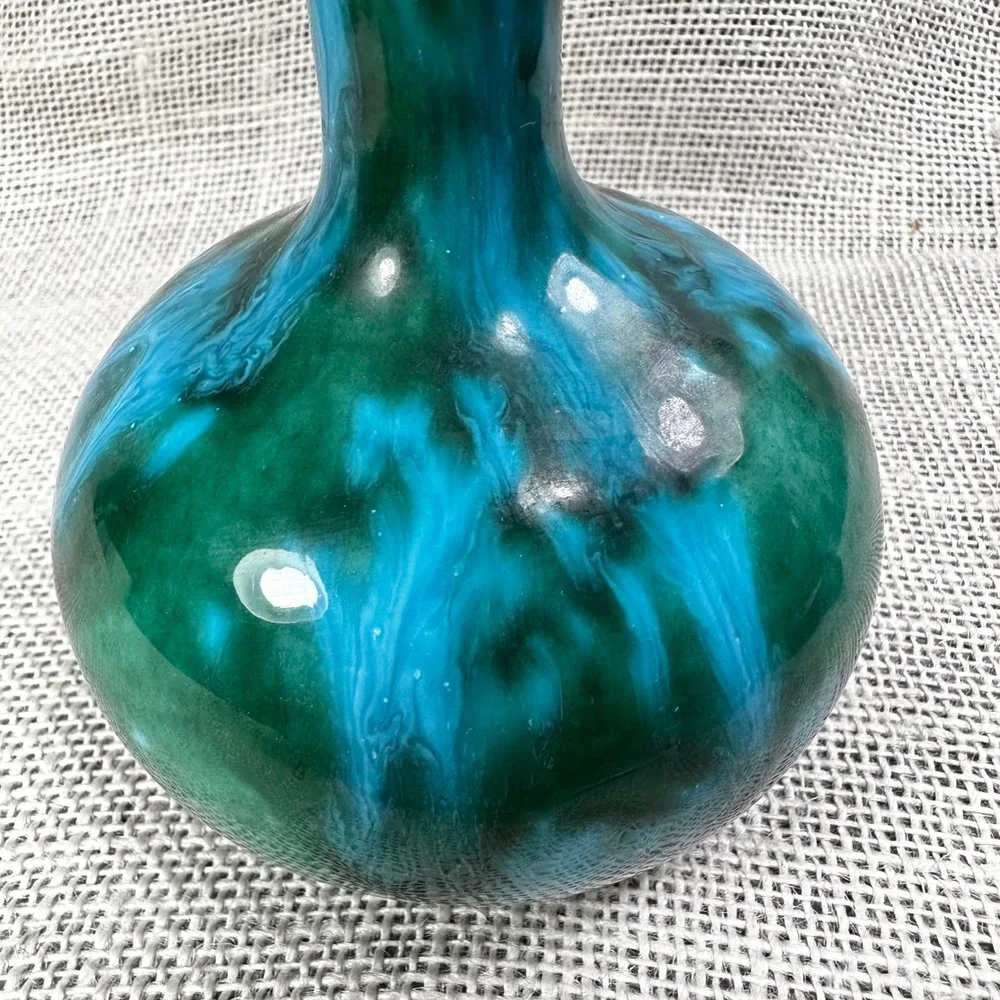Harden Rosen Studio Pottery Bud Vase Blue Green Drip Glaze Handcrafted 5.75